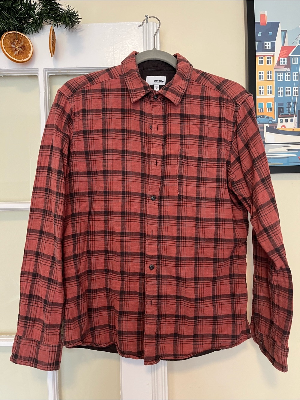 Sonoma Red and Black Plaid Button-Down Shirt